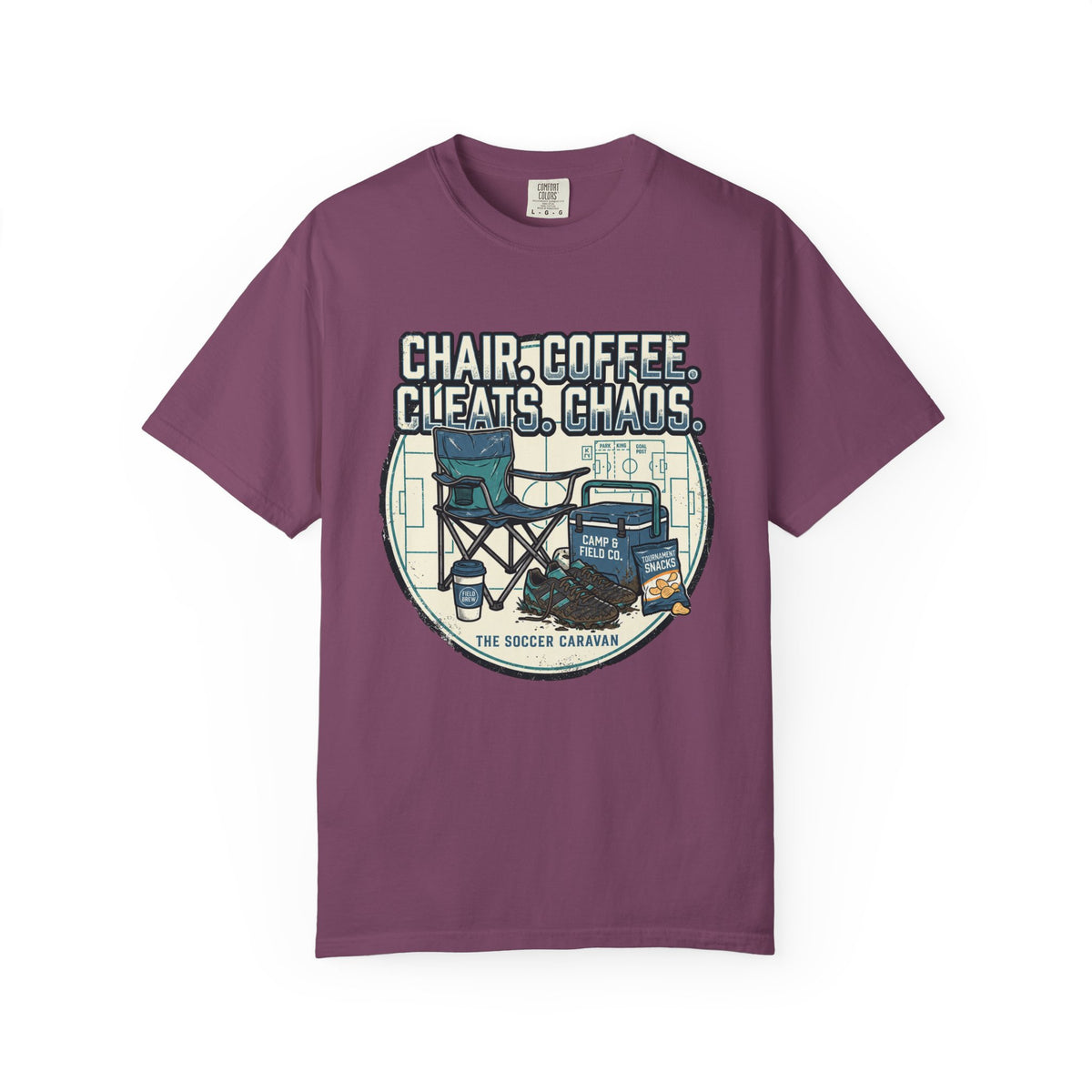 Chair. Coffee. Cleats. Chaos. Art Graphic T-shirt