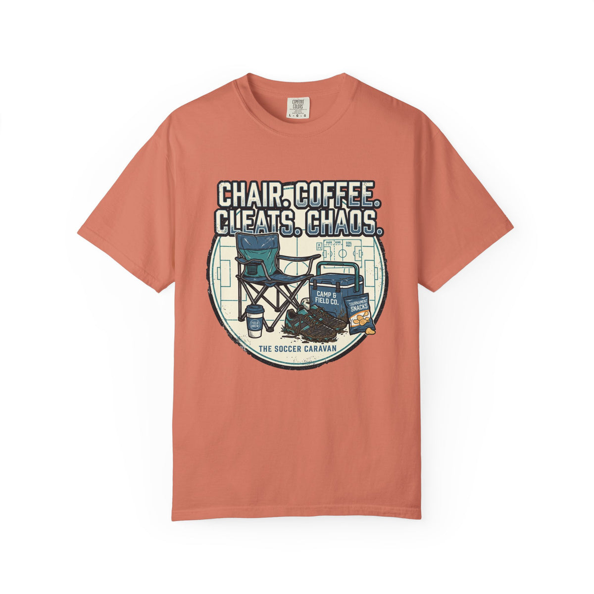 Chair. Coffee. Cleats. Chaos. Art Graphic T-shirt
