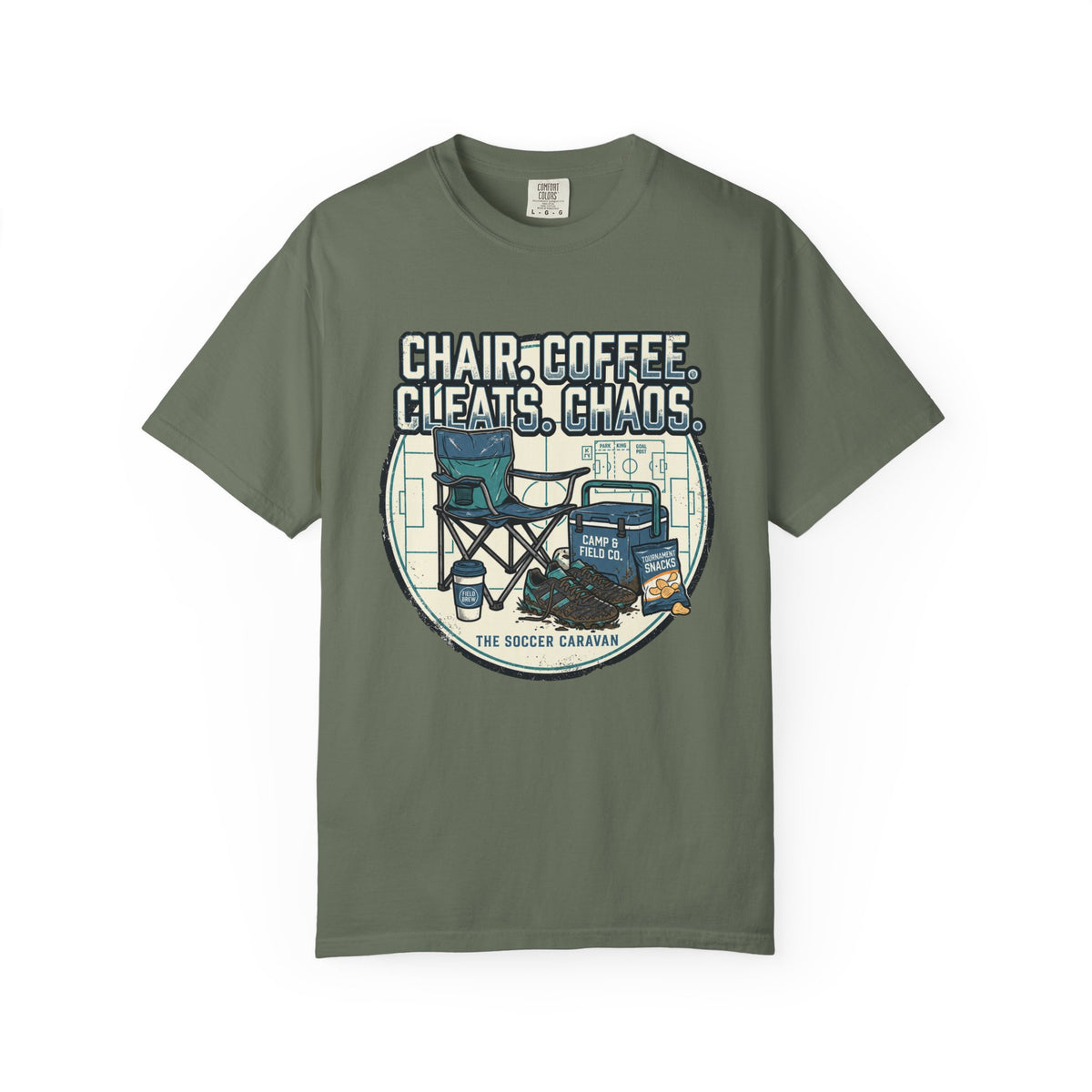 Chair. Coffee. Cleats. Chaos. Art Graphic T-shirt