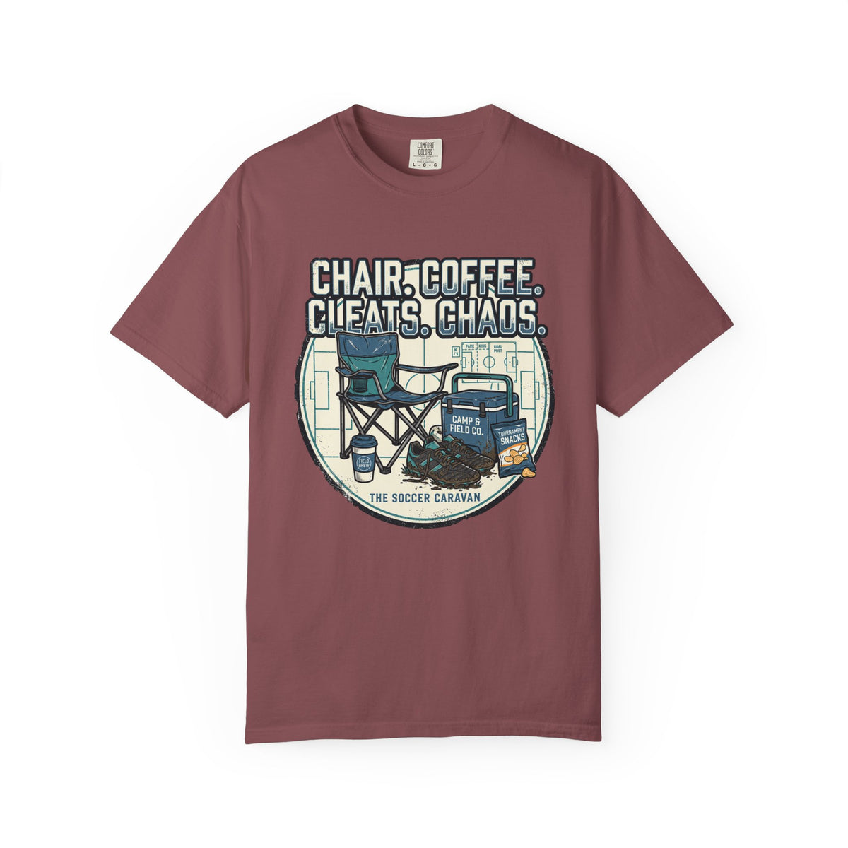 Chair. Coffee. Cleats. Chaos. Art Graphic T-shirt