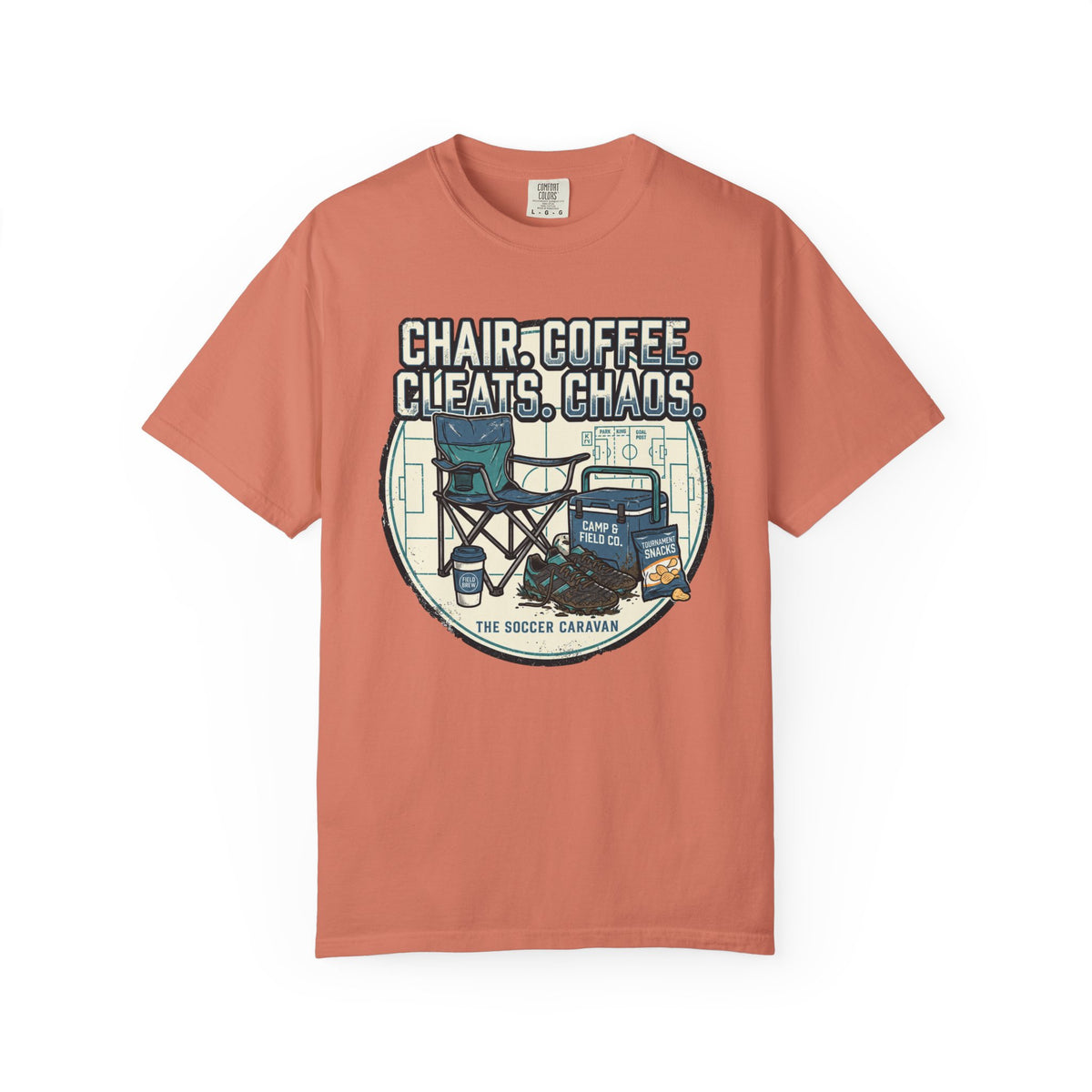 Chair. Coffee. Cleats. Chaos. Art Graphic T-shirt